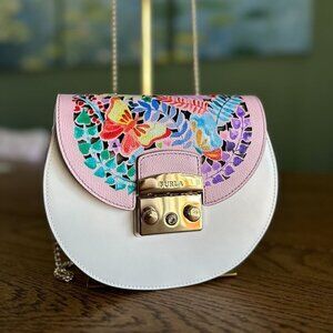 NEW!Furla My Play Interchangeable Metropolis Leather Flap -Diecut pink butterfly